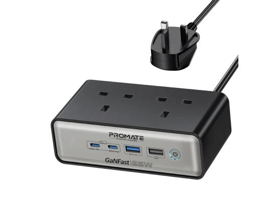 Promate PowerBrix2-GaN65, 65W Power Delivery GaNFast Charging Station with 3250W Dual AC Socket